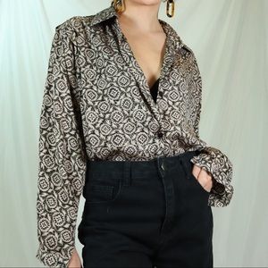 Stunning patterned silk-blend button down blouse